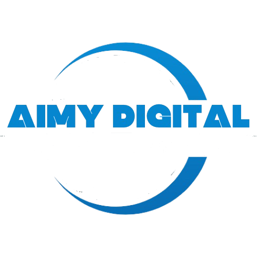 Aimy Digital — logo (anneau bleu, lettrage bleu, slogan « Donnez vie à votre vision »)