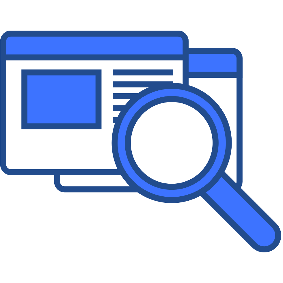 Icône terminal de paiement analysé par loupe : visibilité SEO