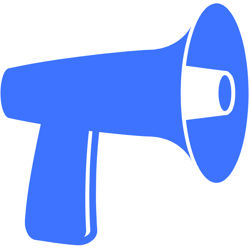 Icône mégaphone bleu : attirer plus de clients