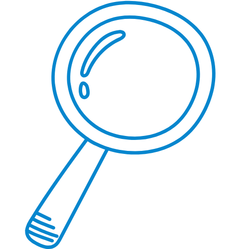 Icône loupe bleue : SEO et optimisation