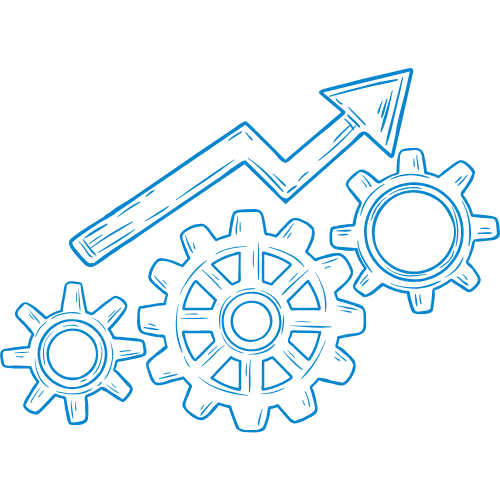 Icône engrenages bleus : maintenance & sécurité